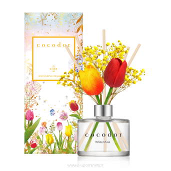 Dyfuzor zapachowy z patyczkami i prawdziwymi kwiatami Flower Tulip 200 ml White Musk PDI30414