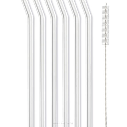 Słomki szklane transparent zakrzywione 23cm zestaw 6 sztuk ze szczoteczką 26629