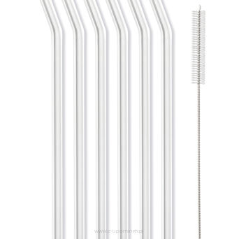 Słomki szklane transparent zakrzywione 23cm zestaw 6 sztuk ze szczoteczką 26629