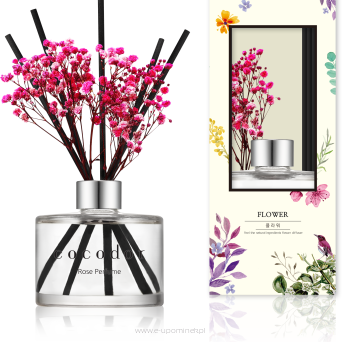 Dyfuzor zapachowy z patyczkami i prawdziwymi kwiatami 120 ml Rose Perfume PDI30406