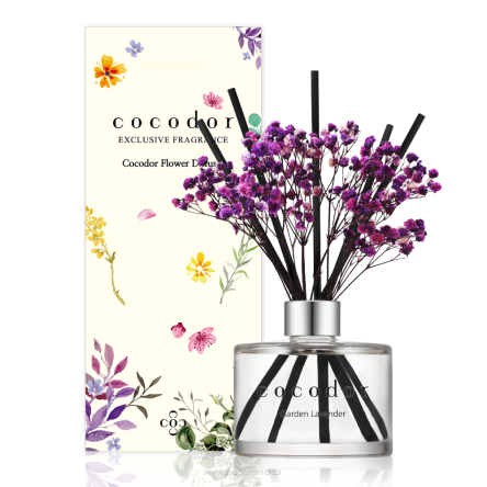 Dyfuzor zapachowy z patyczkami i prawdziwymi kwiatami 200 ml Garden Lavender PDI30403