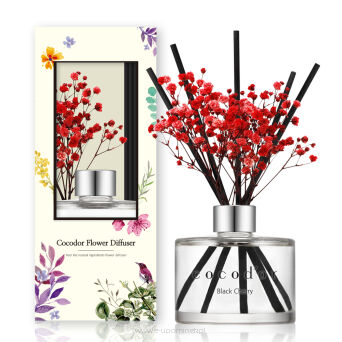 Dyfuzor zapachowy z patyczkami i prawdziwymi kwiatami 200 ml Black Cherry PDI30400